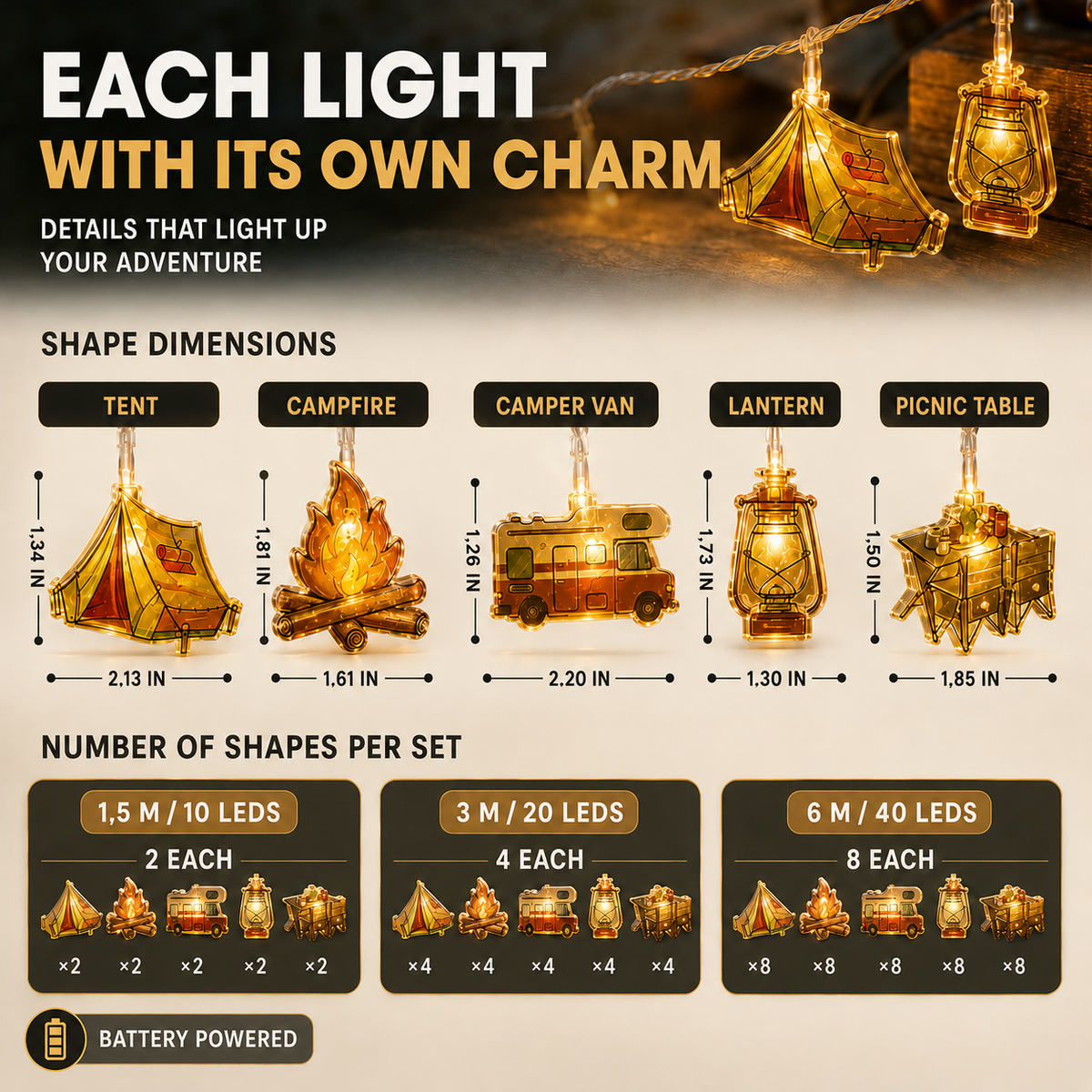 Warm White Battery Camping String Lights