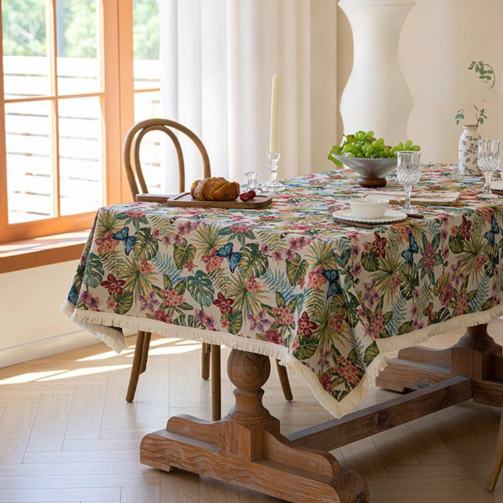 Ornate Floral Linen Tablecloth 1