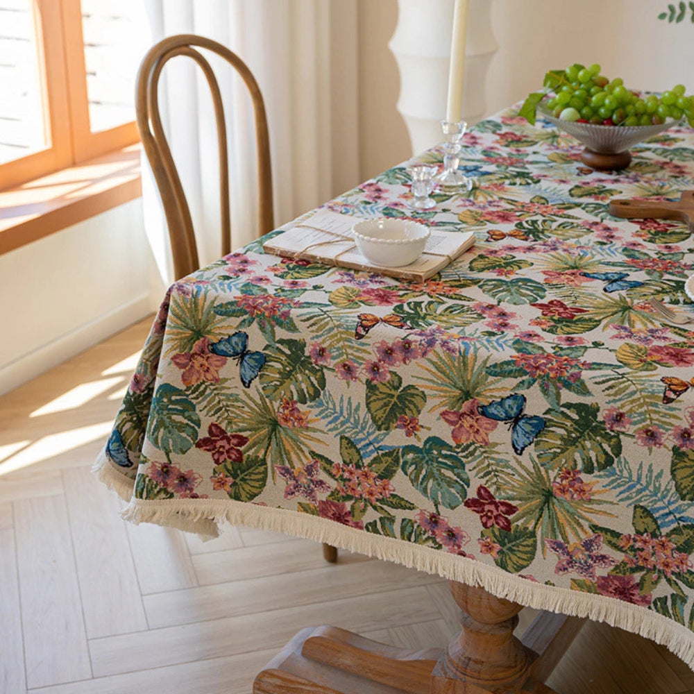 Ornate Floral Linen Tablecloth 2