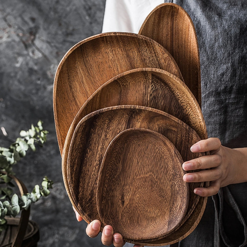 Oval Shaped Acacia Wood Serving Trays Set 0