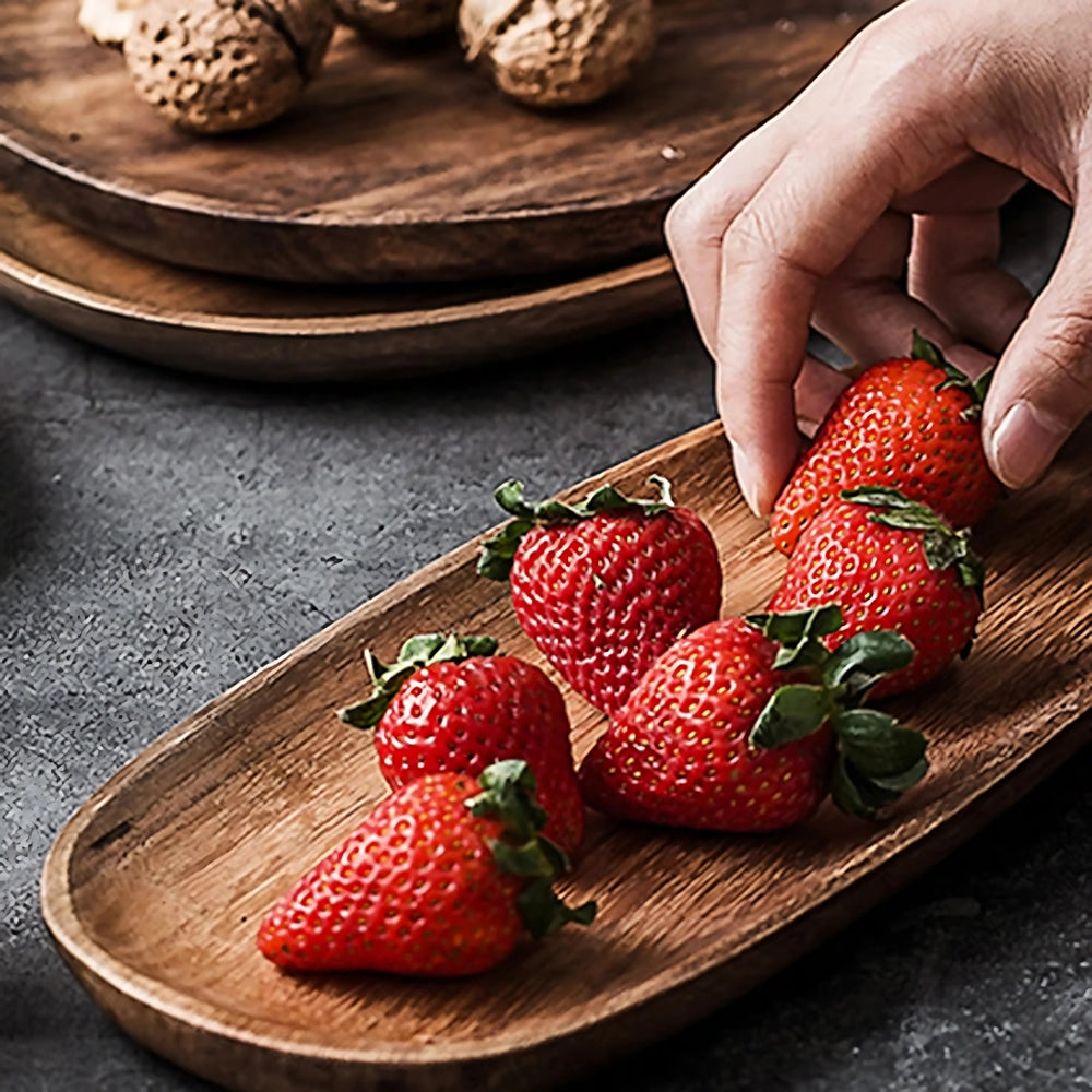 Oval Shaped Acacia Wood Serving Trays Set 3