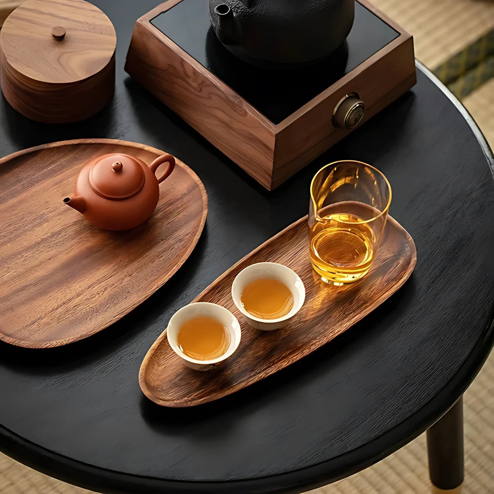 Oval Shaped Acacia Wood Serving Trays Set 5