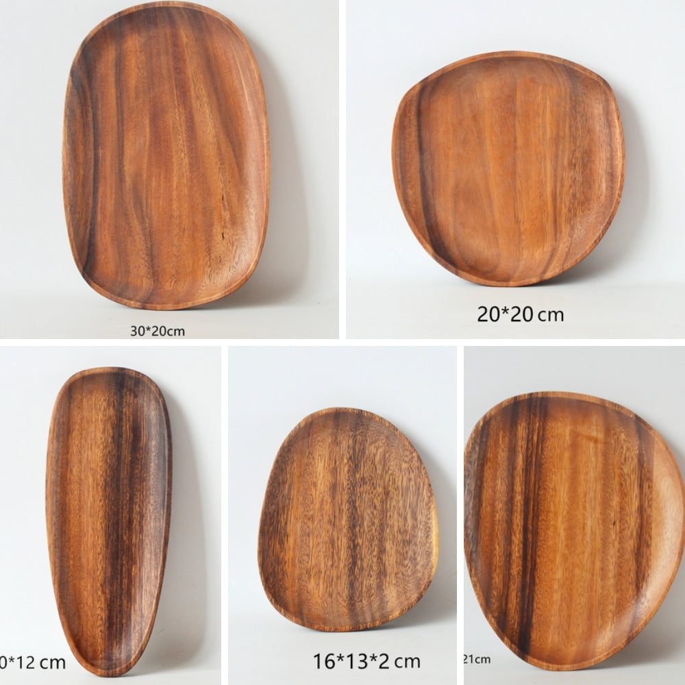 Oval Shaped Acacia Wood Serving Trays Set 7