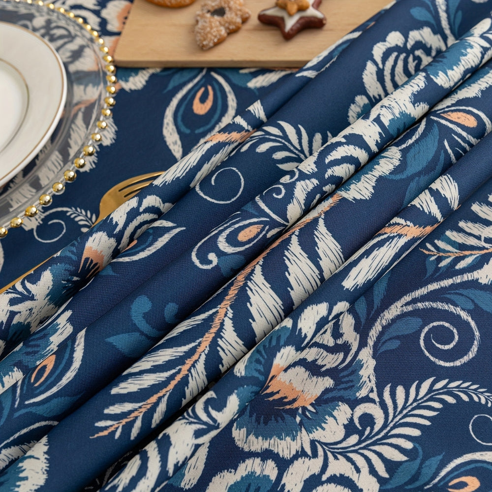 Peacock Blossom Boho Floral Tablecloth with Tassel 4