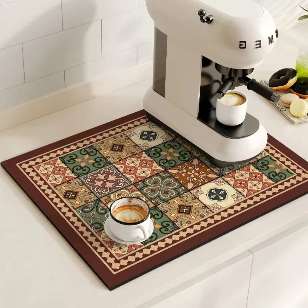 Retro Tile Design Absorbent Coffee Mat 7