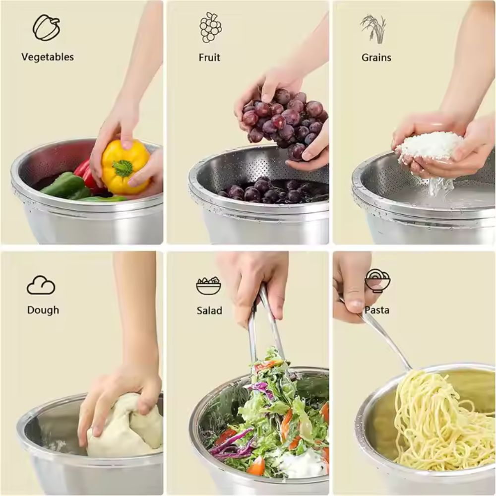 Rinse Mix Stainless Colander Duo Set 4