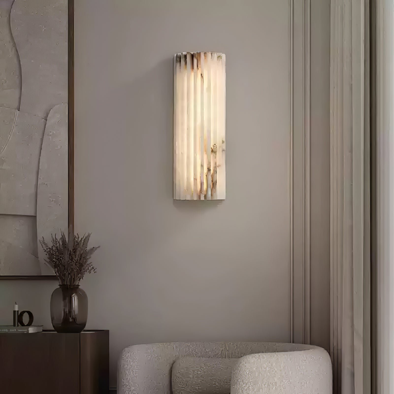 Rula Collection | Alabaster Wall Light with Unique Veining | Elegant Sconces for Warm Ambient Illumination