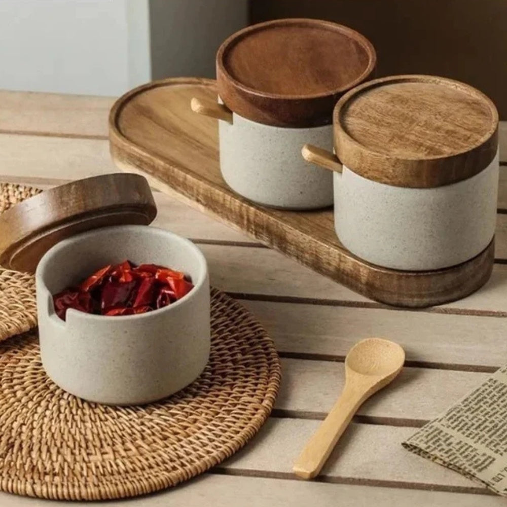 Rustic Ceramic Seasoning Jar Set 1