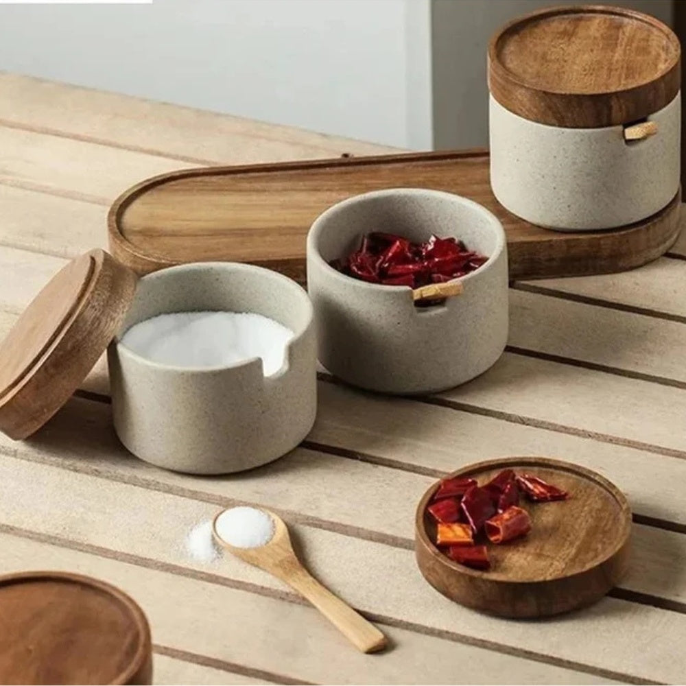 Rustic Ceramic Seasoning Jar Set 4