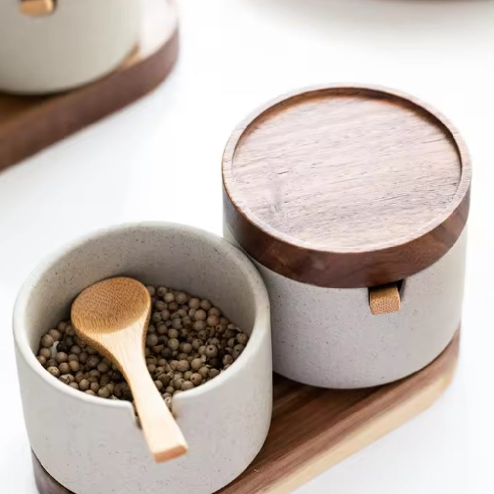 Rustic Ceramic Seasoning Jar Set 5
