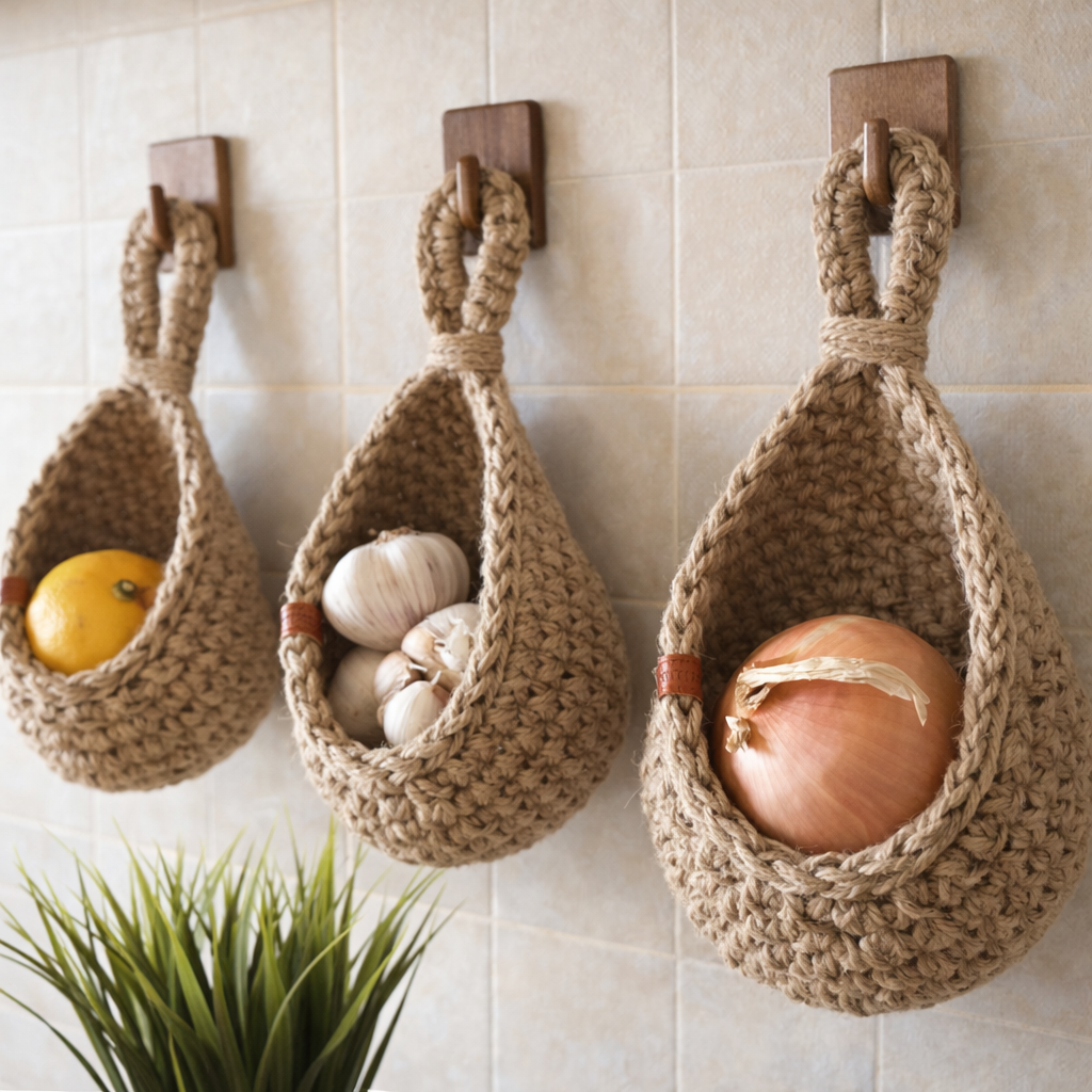 Rustic Jute Collection | Hanging Wall Basket with Teardrop Design | Eco-Friendly Storage for Fruits and Plants