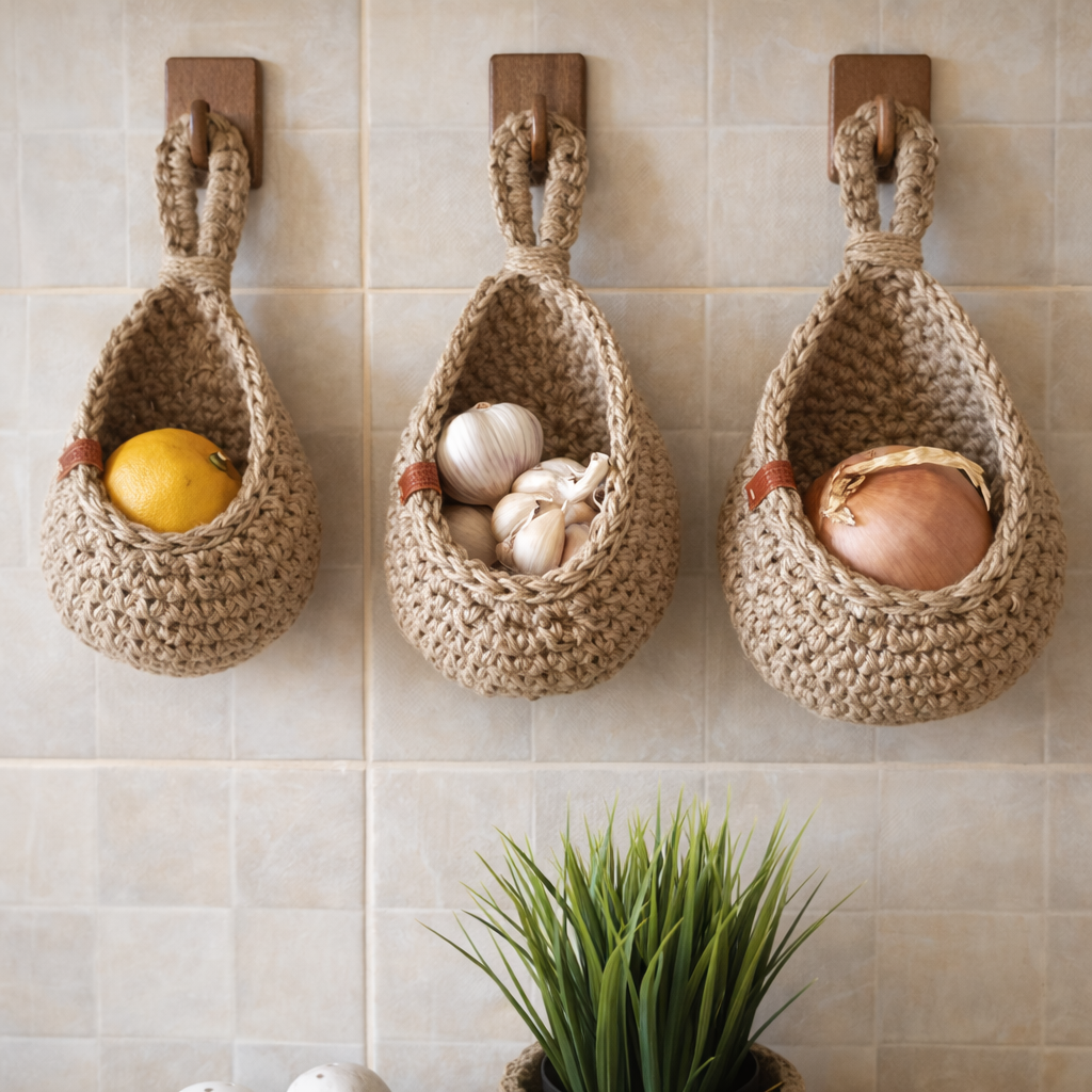 Rustic Jute Collection | Hanging Wall Basket with Teardrop Design | Eco-Friendly Storage for Fruits and Plants