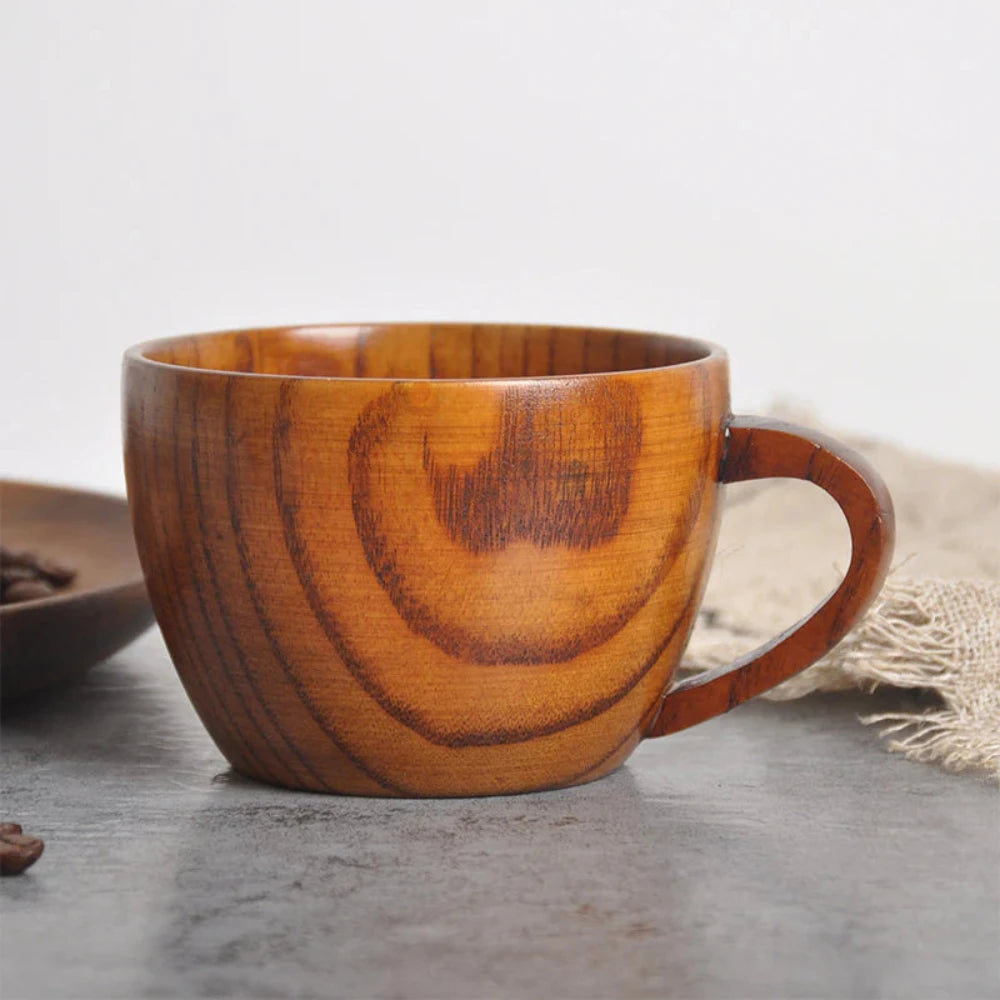 Rustic Natural Wooden Tea Cups with Handle (2PCS) 0