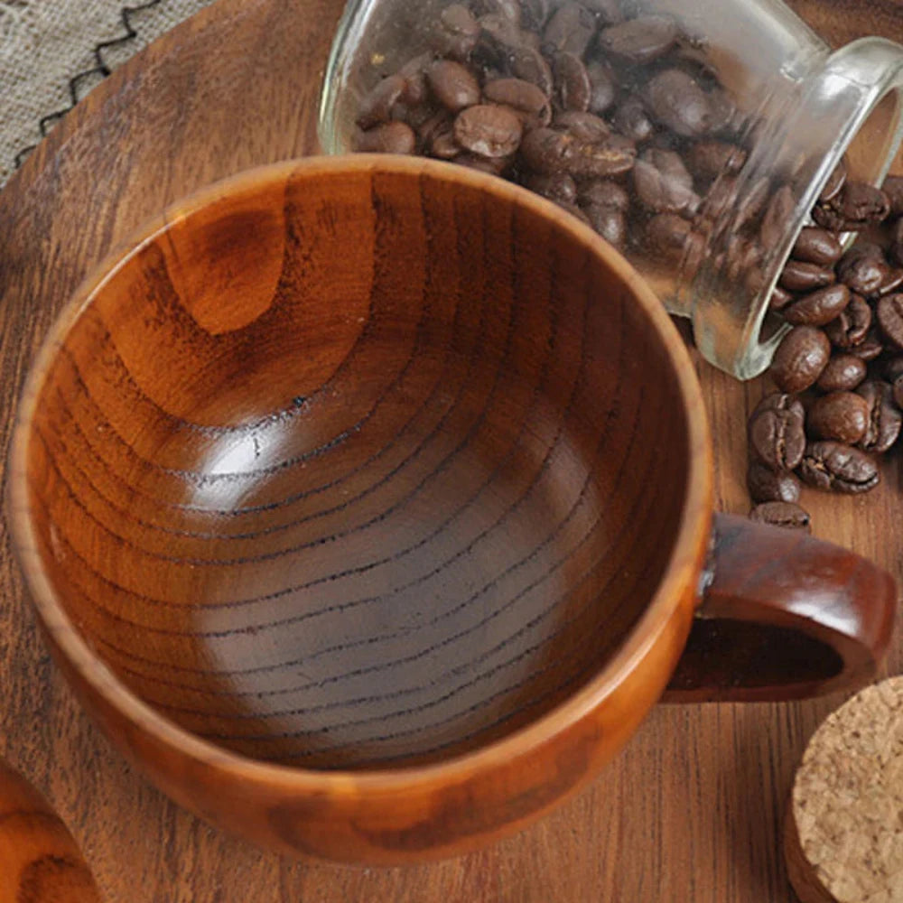 Rustic Natural Wooden Tea Cups with Handle (2PCS) 2