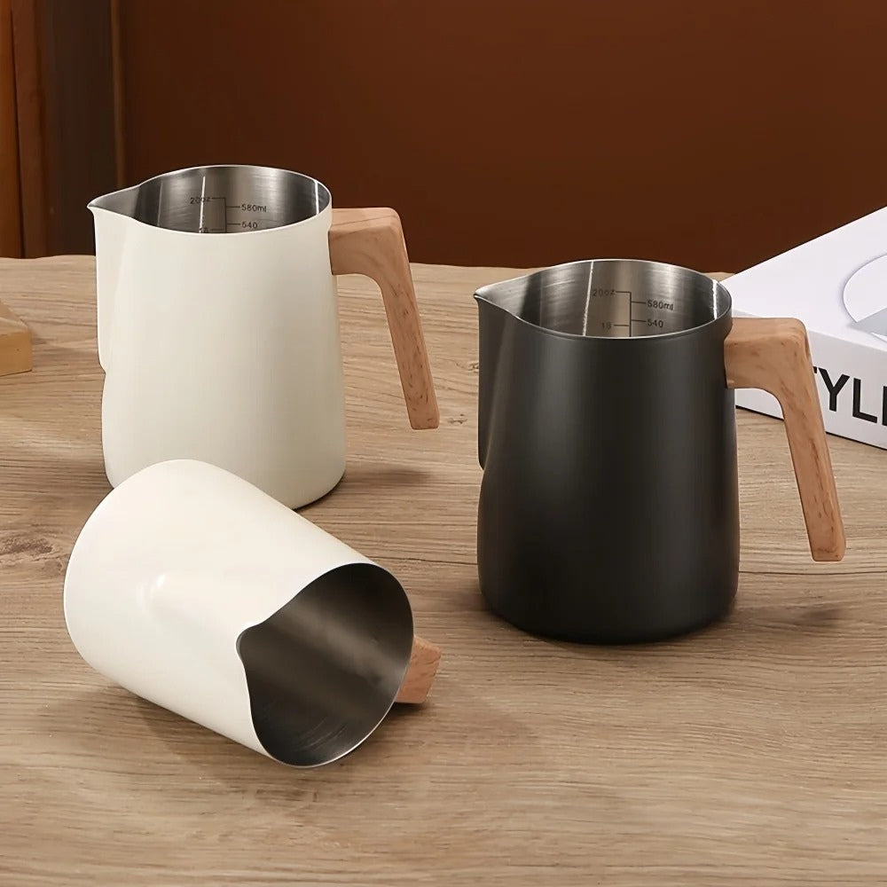 Scandinavian Wood Handle Stainless Milk Pitcher 1