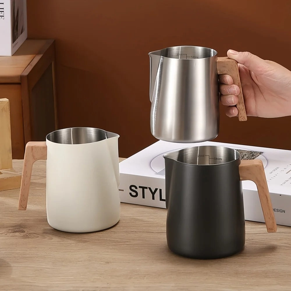 Scandinavian Wood Handle Stainless Milk Pitcher 2