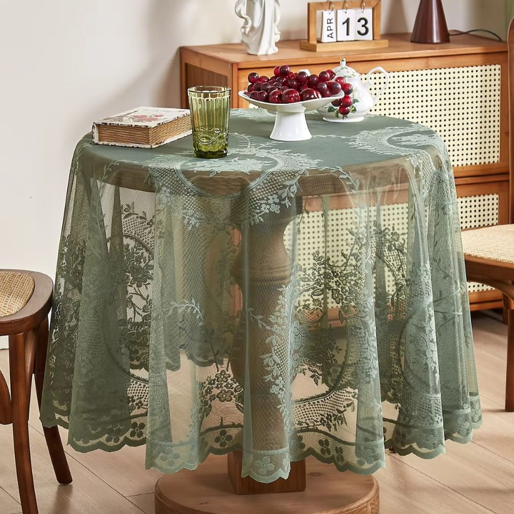 Sheer Lace Round Floral Tablecloth 0