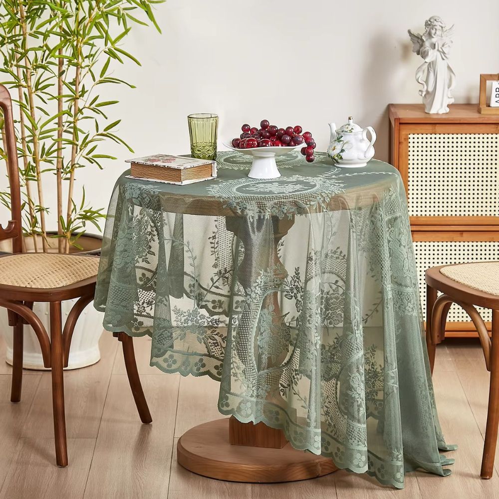 Sheer Lace Round Floral Tablecloth 1