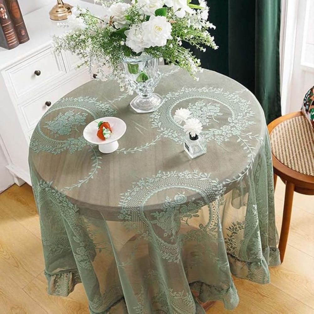 Sheer Lace Round Floral Tablecloth 2