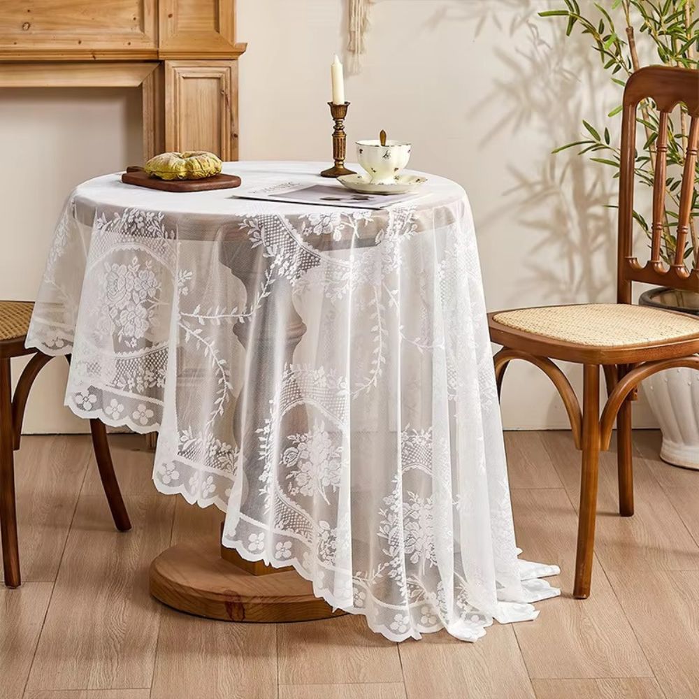 Sheer Lace Round Floral Tablecloth 5