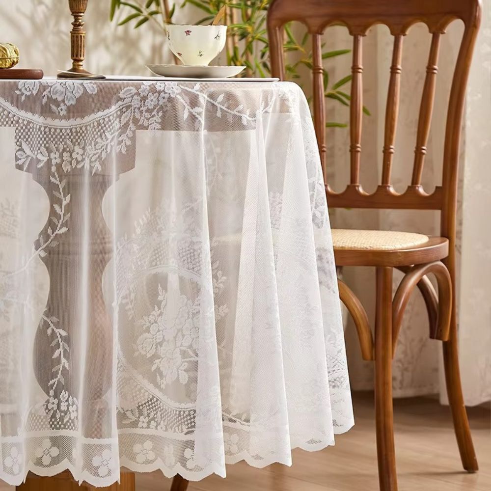 Sheer Lace Round Floral Tablecloth 6