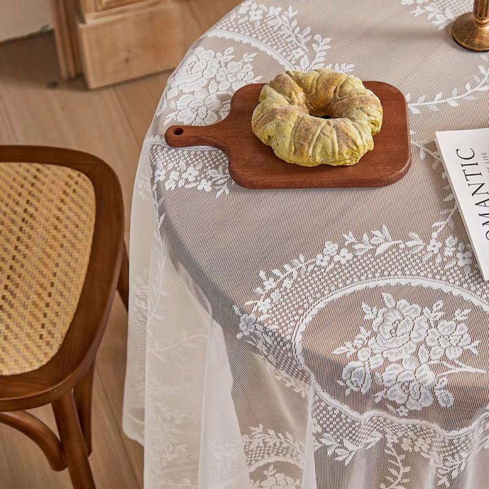 Sheer Lace Round Floral Tablecloth 7
