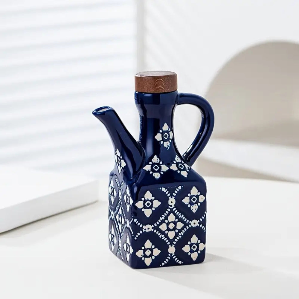 Talavera Ceramic Wooden Lid Oil Dispenser Bottle 1