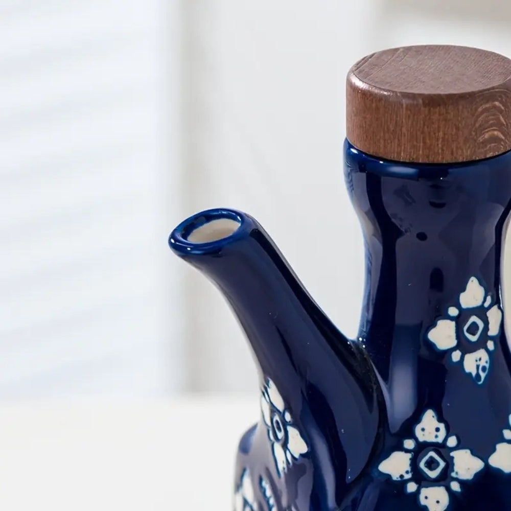 Talavera Ceramic Wooden Lid Oil Dispenser Bottle 3
