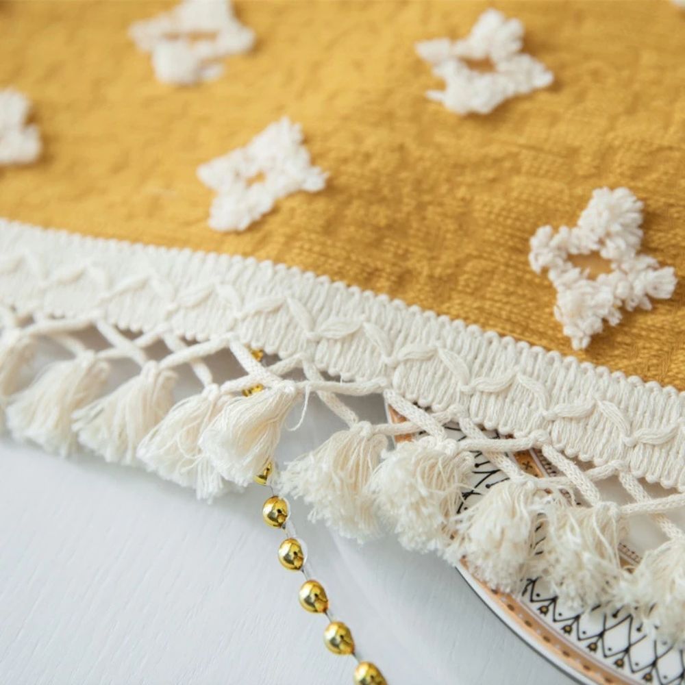 Versatile Yellow Embroidered Tassel Tablecloth 2