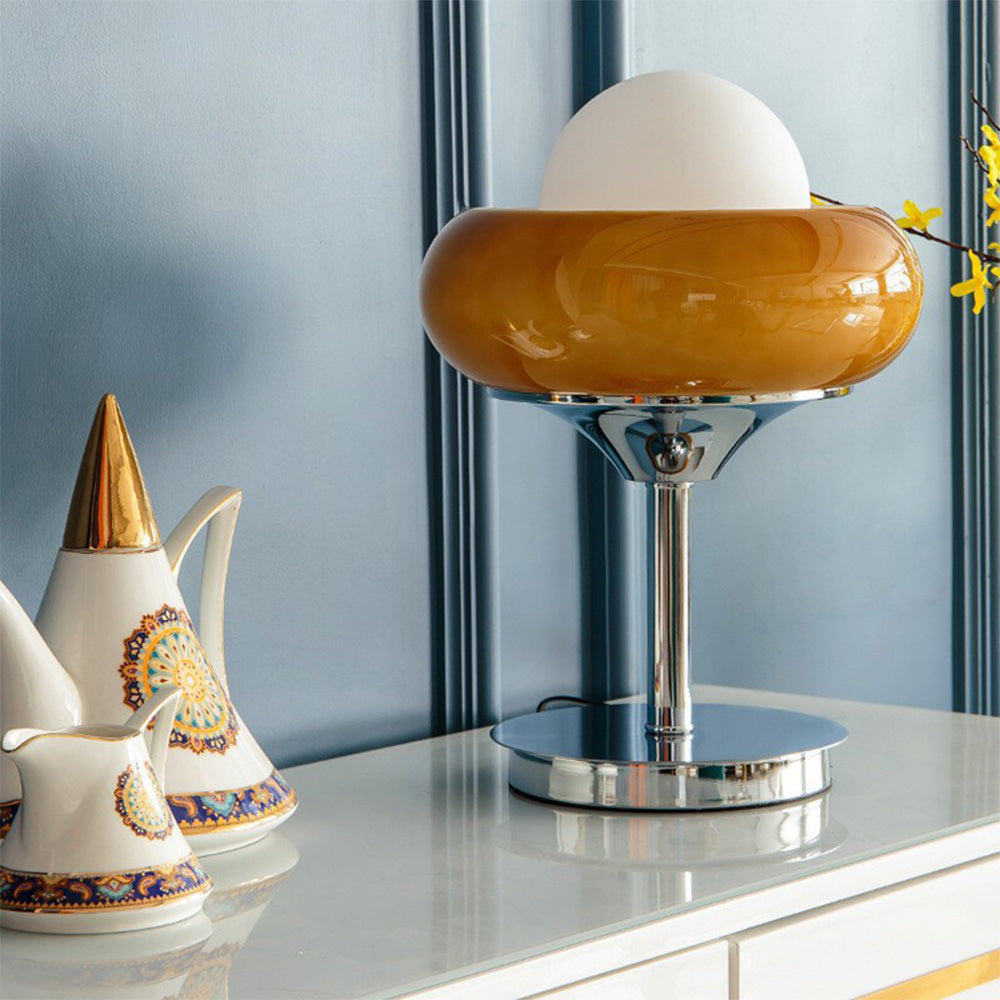 Mid-Century Yellow Glass Table Lamp