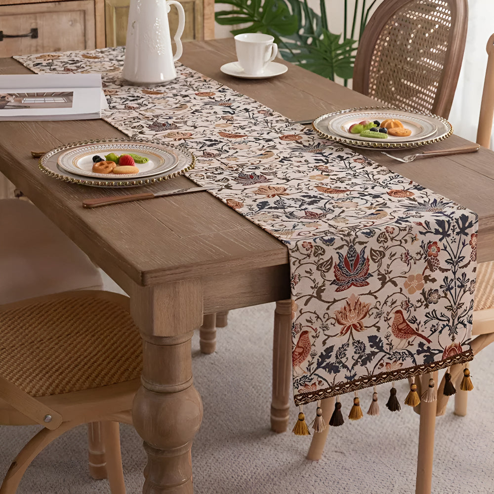 Vintage Floral & Bird Jacquard Table Runner 0