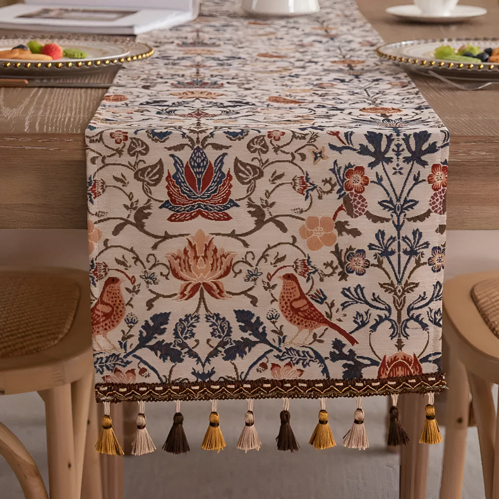 Vintage Floral & Bird Jacquard Table Runner 1