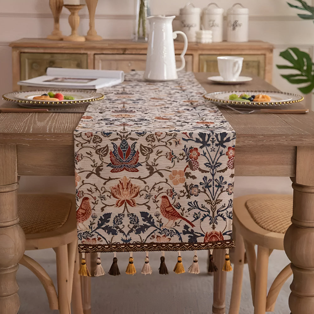 Vintage Floral & Bird Jacquard Table Runner 3