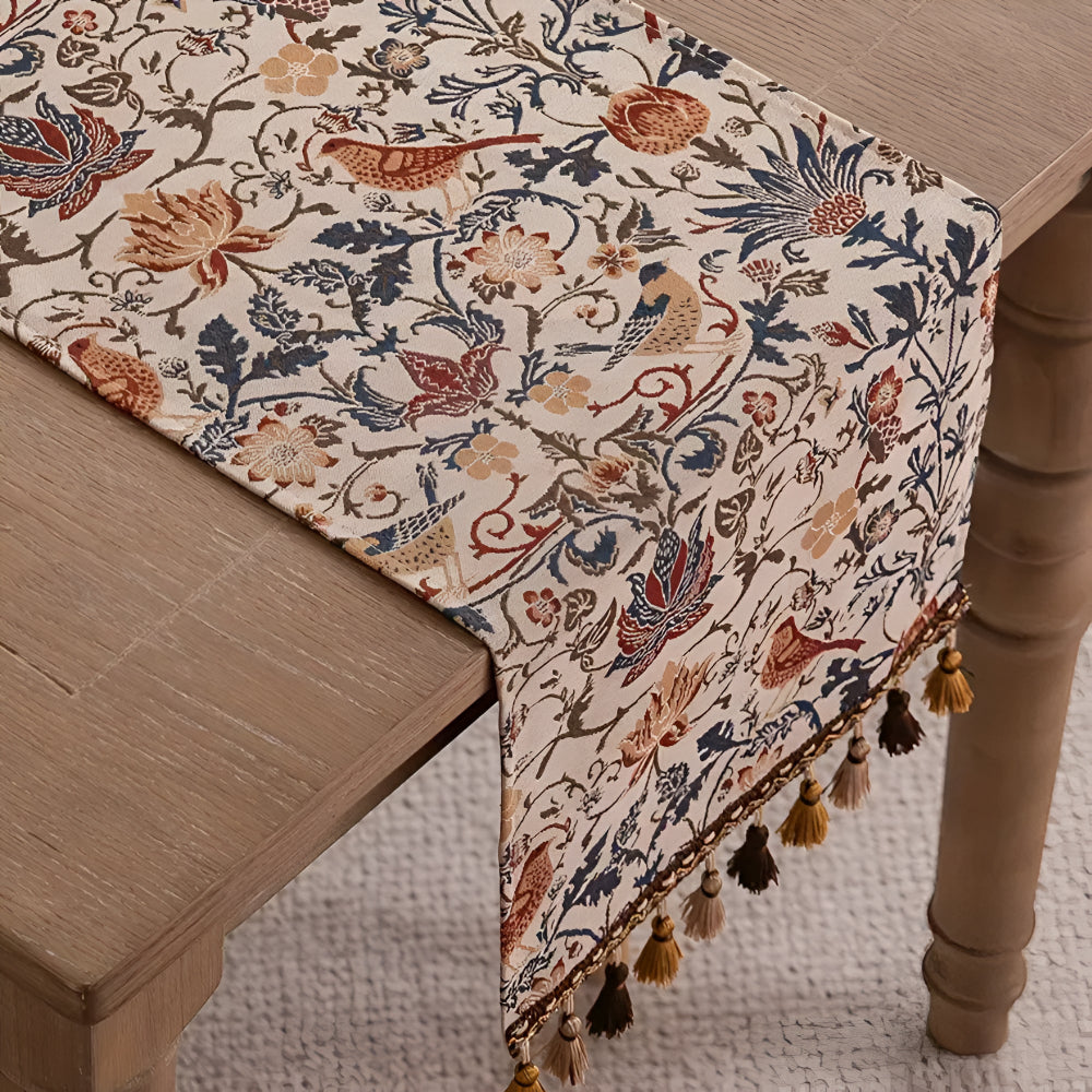 Vintage Floral & Bird Jacquard Table Runner 4