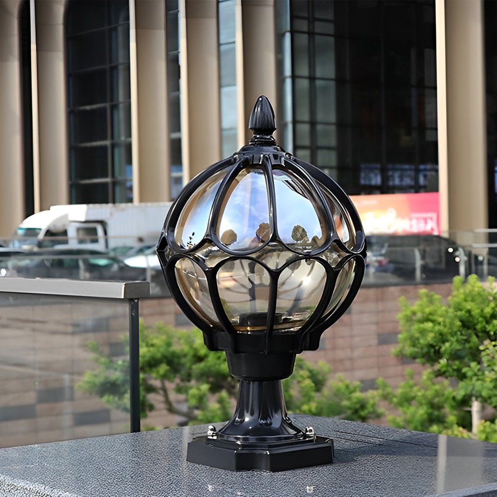 Vintage Outdoor Pillar Light | Elegant Glass Globe Design with Weather-Resistant Frame for Timeless Charm 0