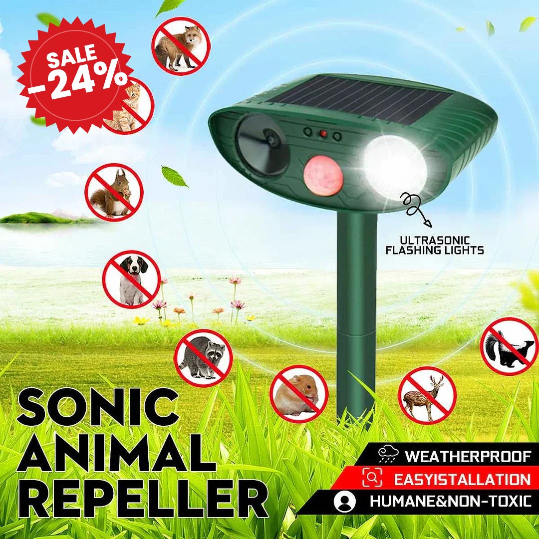Motion-Activated Solar Ultrasonic Animal Repeller - SALE -24%