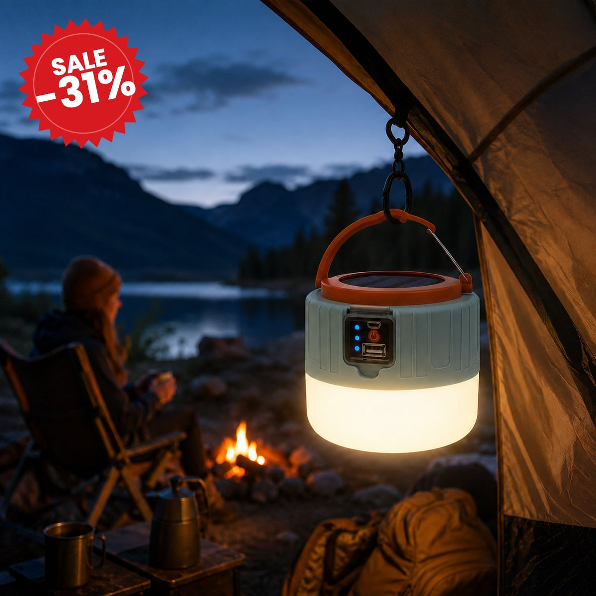 Waterproof Solar Rechargeable Camping Lantern - SALE -31%