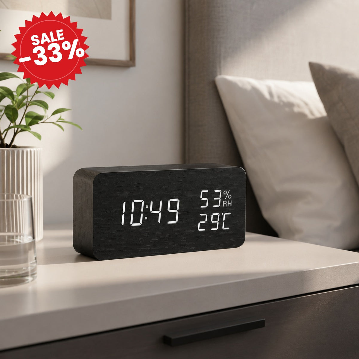 Wooden LED Digital Alarm Clock - SALE -33%