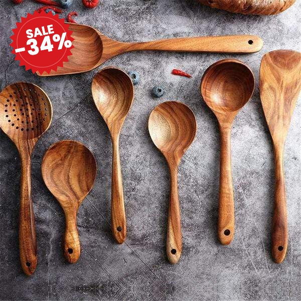 Handmade Teak Wooden Kitchen Utensils 7 Sets - SALE -34%