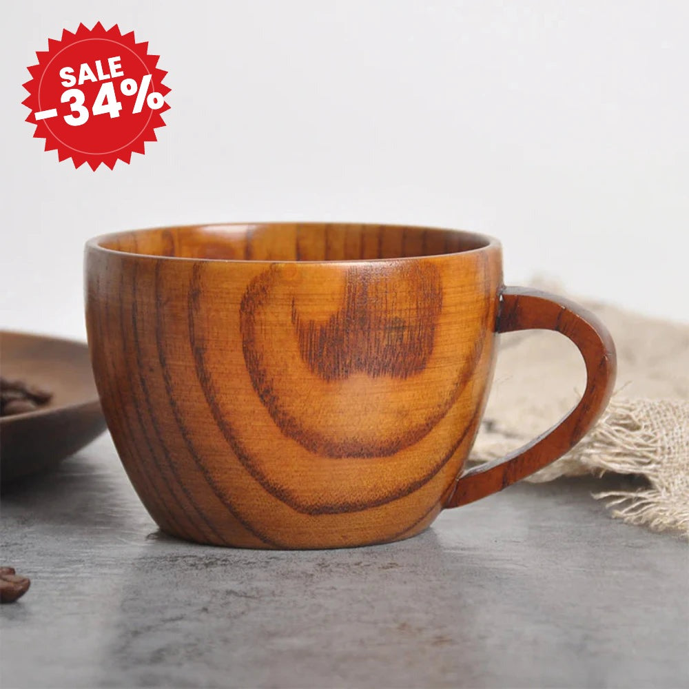 Rustic Natural Wooden Tea Cups with Handle (2PCS) - SALE -34%