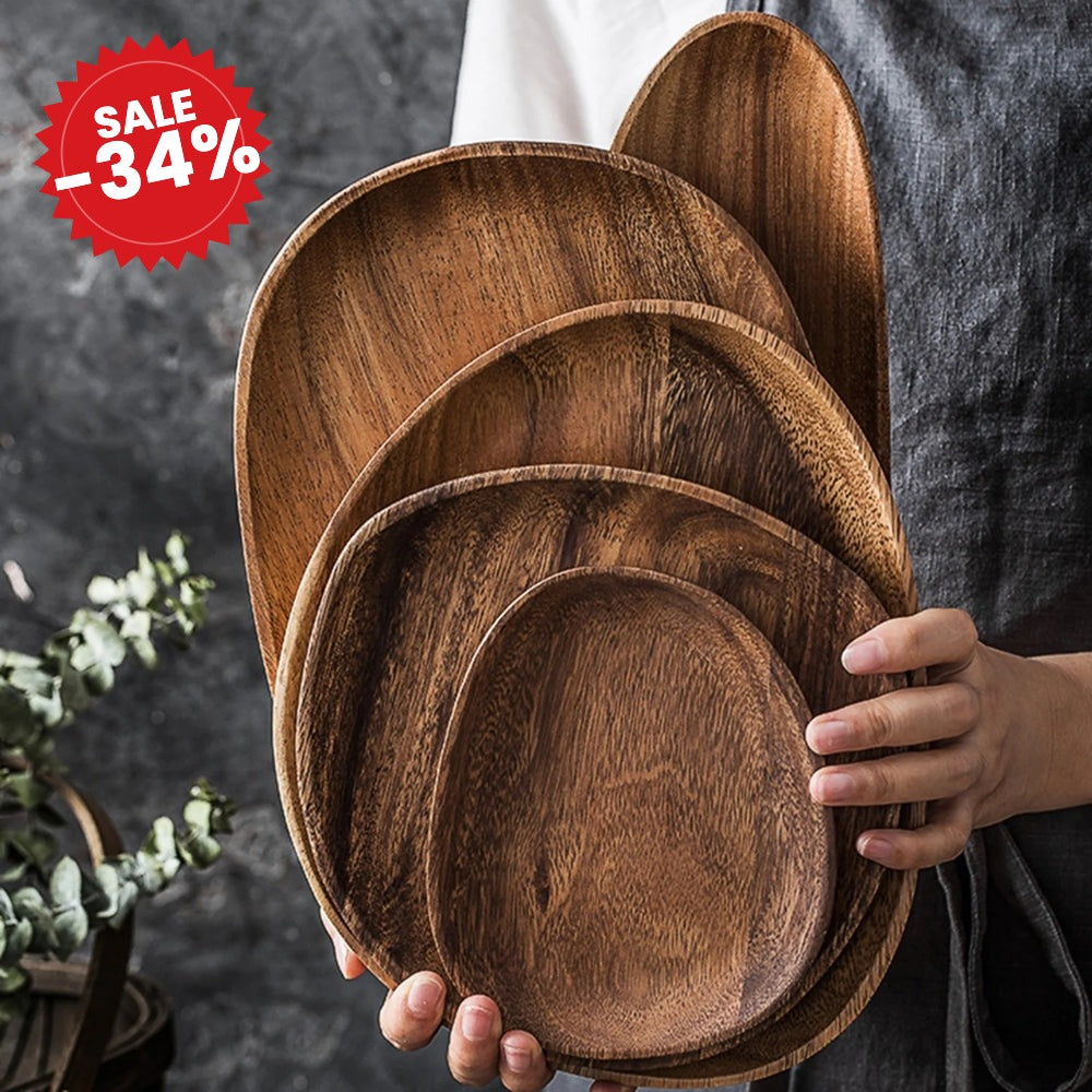 Oval Shaped Acacia Wood Serving Trays Set - SALE -34%