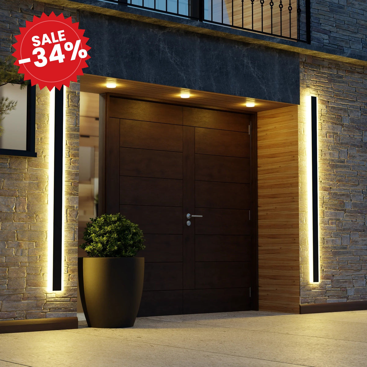 Contemporary Black Outdoor Wall Light | Dimmable LED - SALE -34%