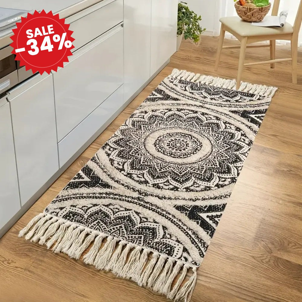 Bohemian Black and Cream Runner Mat - SALE -34%