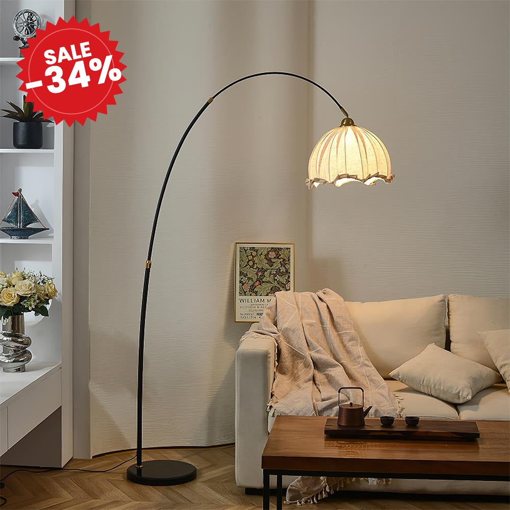 Kimala Modern Arc Floor Lamp with Fabric Shade and Black Metal Base - SALE -34%