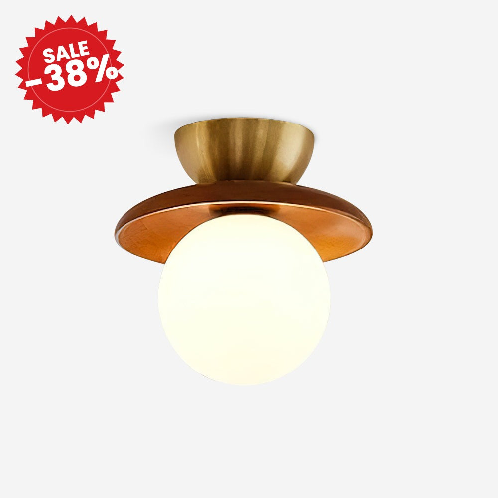 Mid-Century Walnut Brass Globe Ceiling Light - SALE -38%