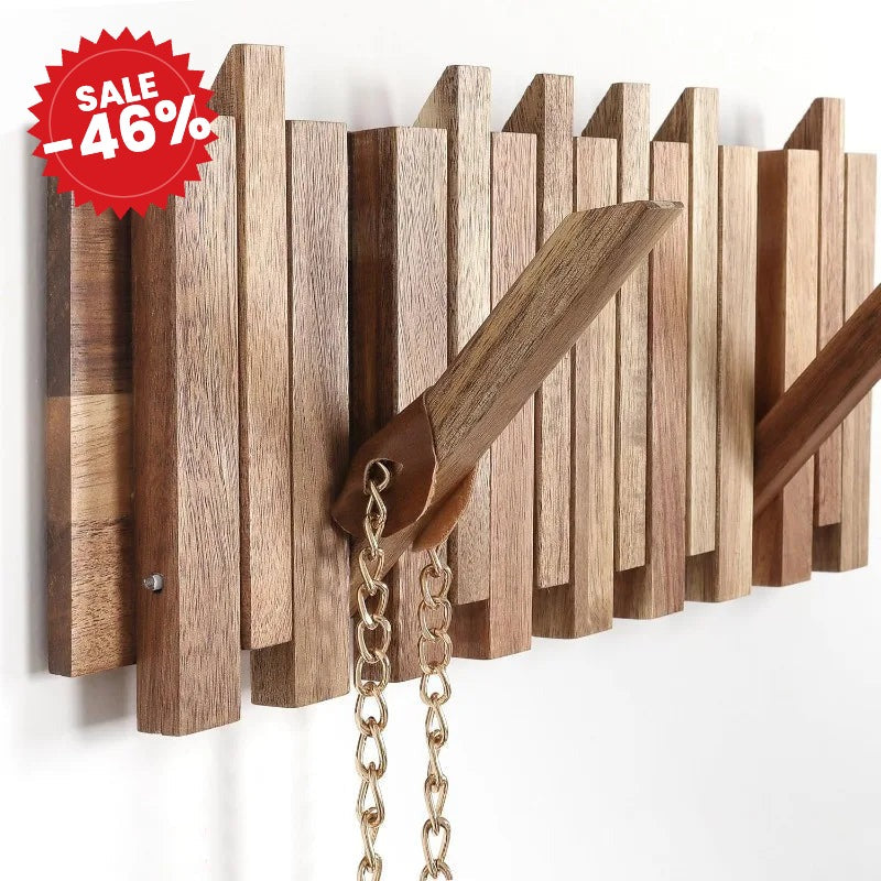 Rustic Wall-Mounted Coat Rack with 8 Flip Hooks - SALE -46%
