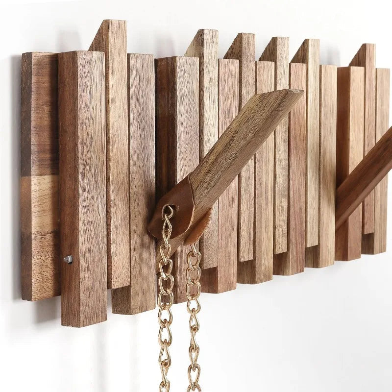 Rustic Wall-Mounted Coat Rack with 8 Flip Hooks - Easy Cooking | Food Prep | Home Cooking