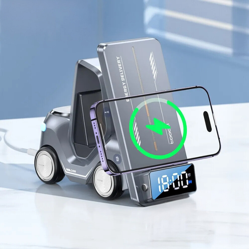 5-in-1 Forklift Design Wireless Charger with Alarm Clock and Night Light - Food Prep | Home Cooking | Easy Cooking