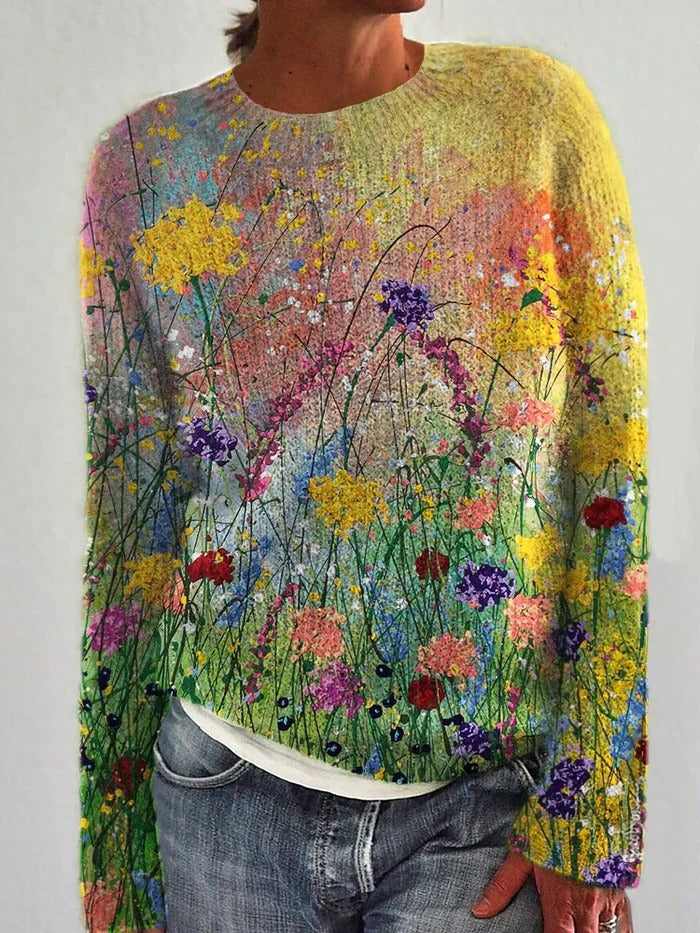 Flower Oil Painting Art Cozy Sweater - Chef Quality | Food Prep | Easy Cooking