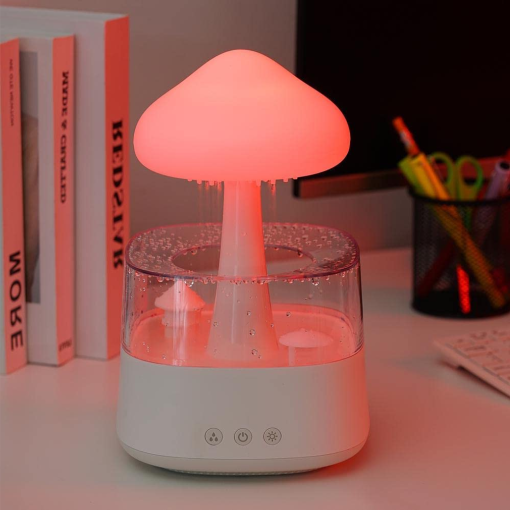 2-in-1 Desk Light Humidifier Rain Cloud Aromatherapy Essential Oil Zen Diffuser & Raining Cloud Night Light Mushroom Lam
